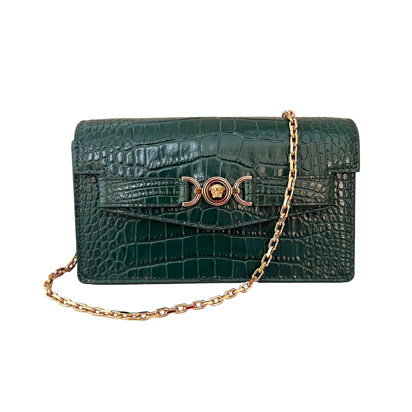 Pre-Loved Versace ‘95 Embossed Croc Wallet on Chain