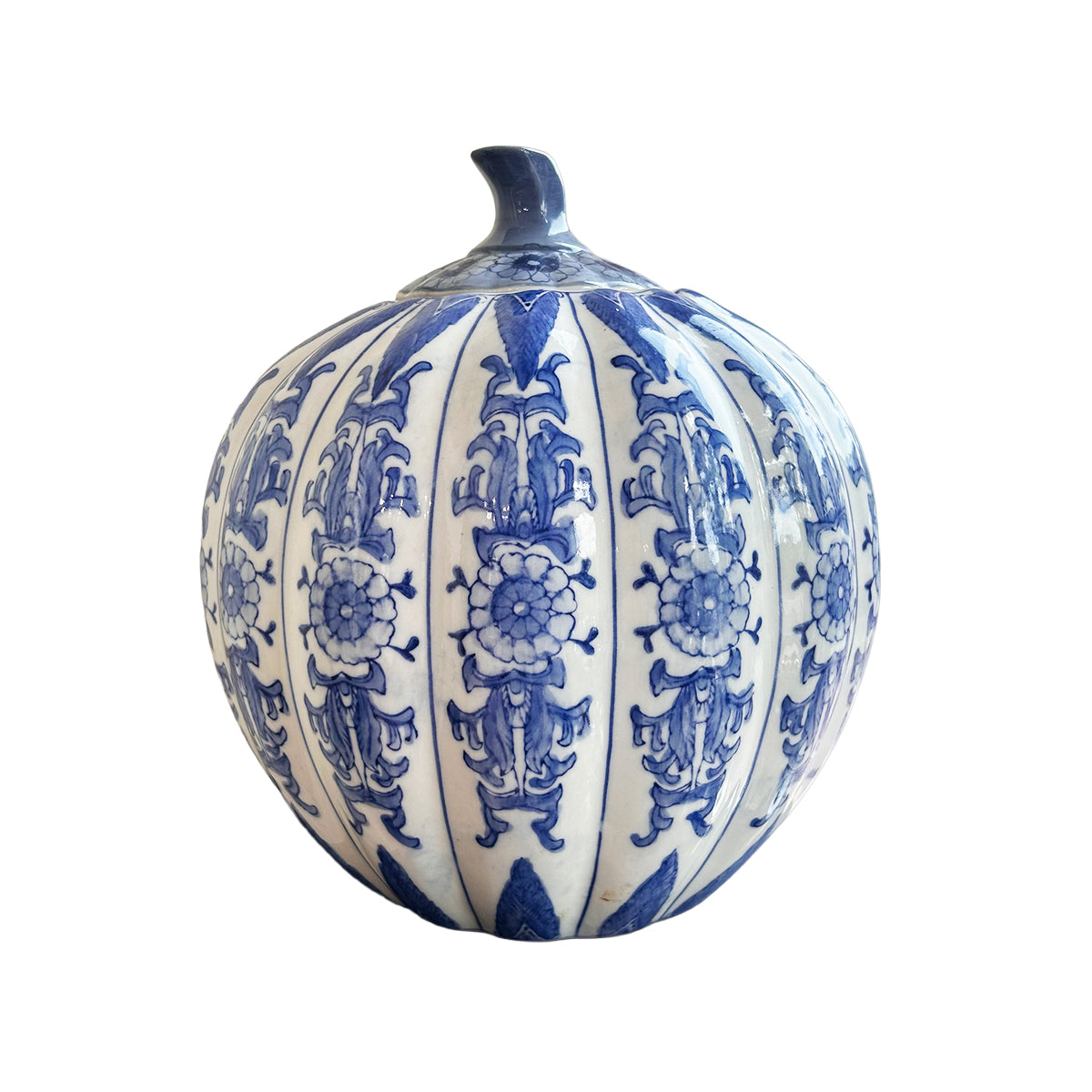 Vintage Chinese Blue & White Melon Jar