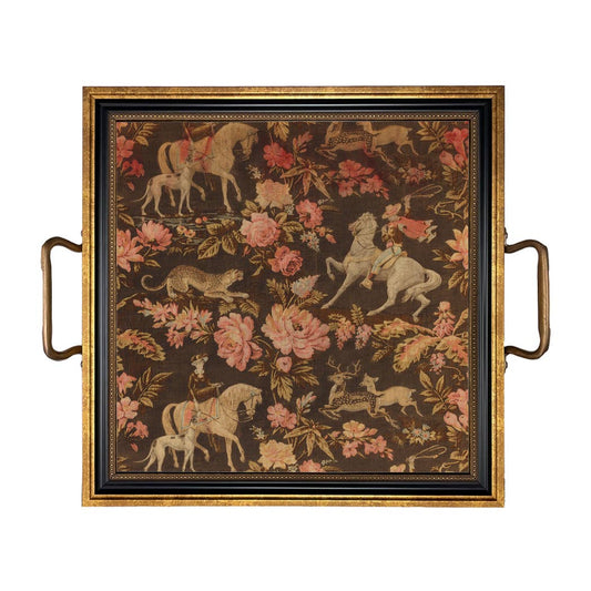 Pink and Brown Equestrian Fabric Print Decorative Tray: Small