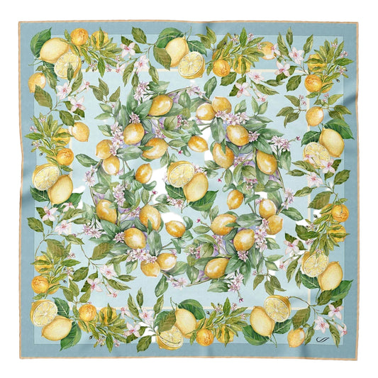 Limoni Fioriti - Silk Foulard - Sky Blue