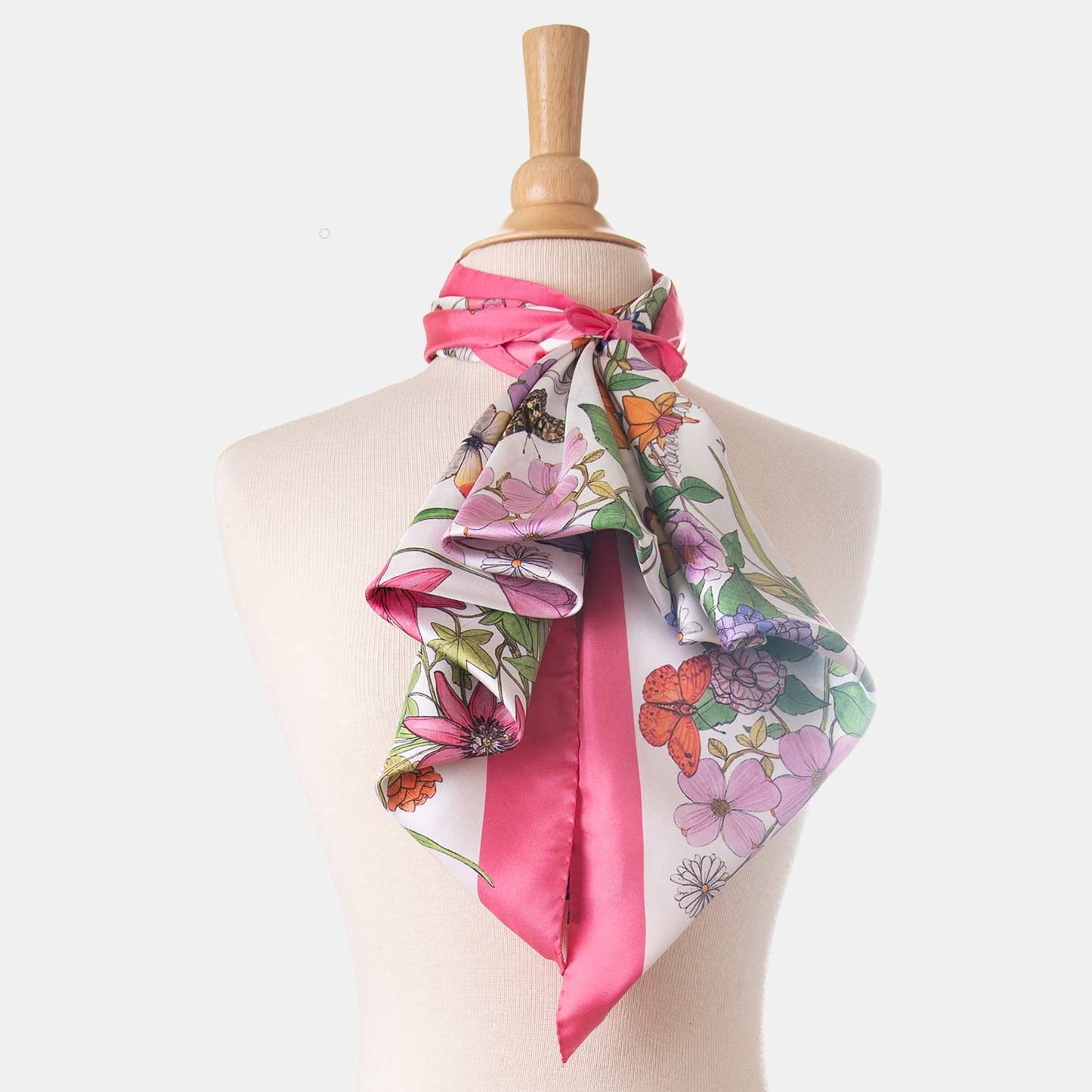 Flora - Hand Rolled Silk Foulard - Pink